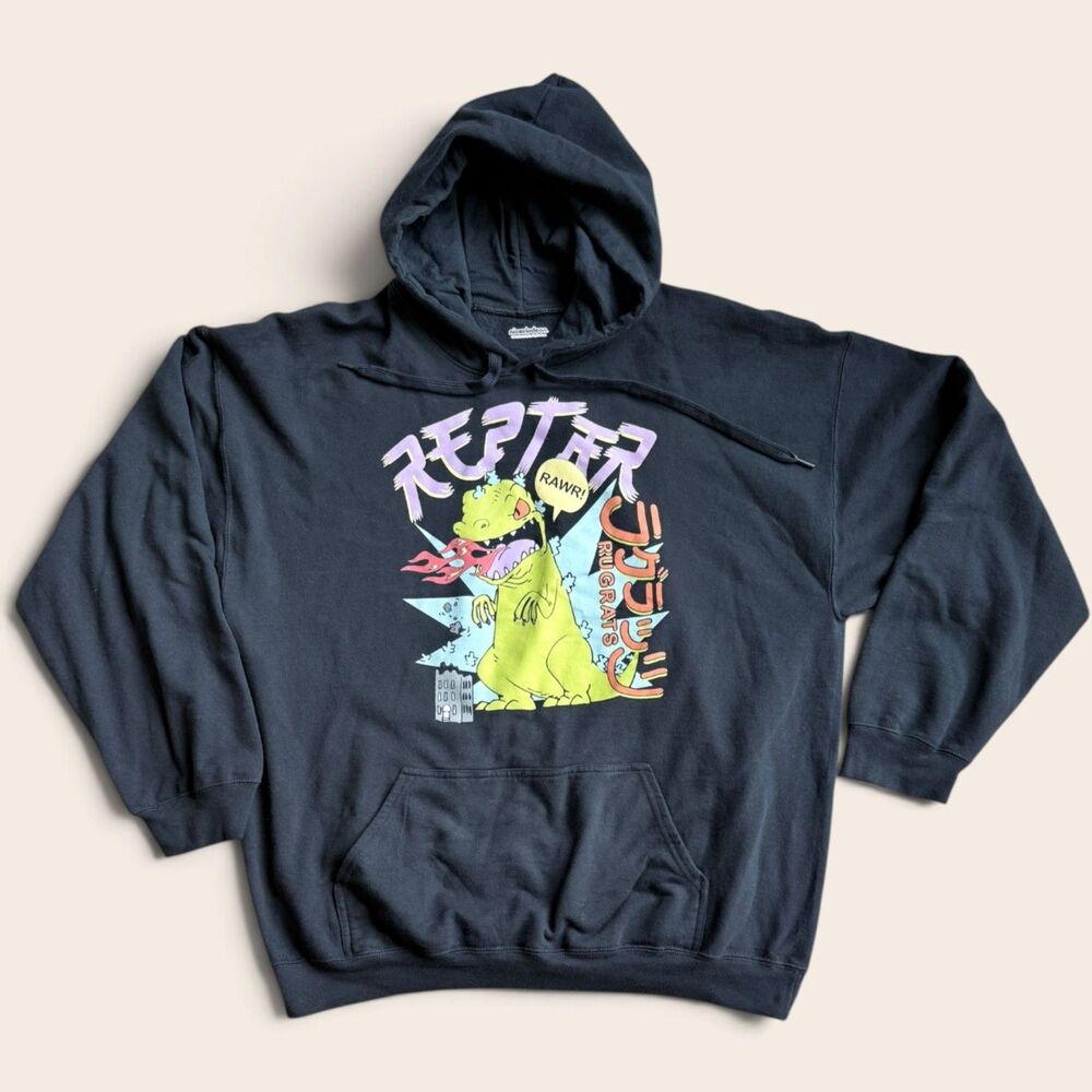 Nickelodeon Rugrats Reptar Japanese Graphic Black Pullover Hoodie Y2K